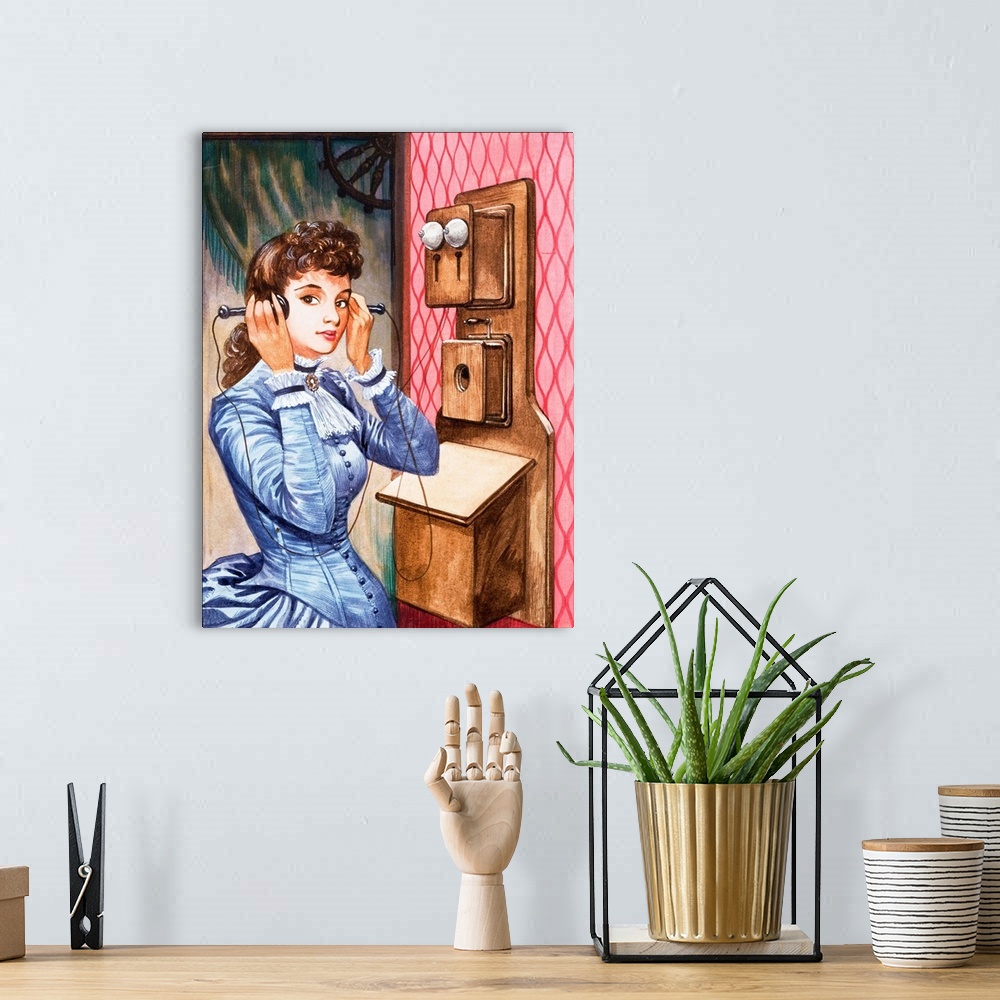 A bohemian room featuring Once Upon a Time... communication one hundred years ago. An early telephone. Original artwork fro...