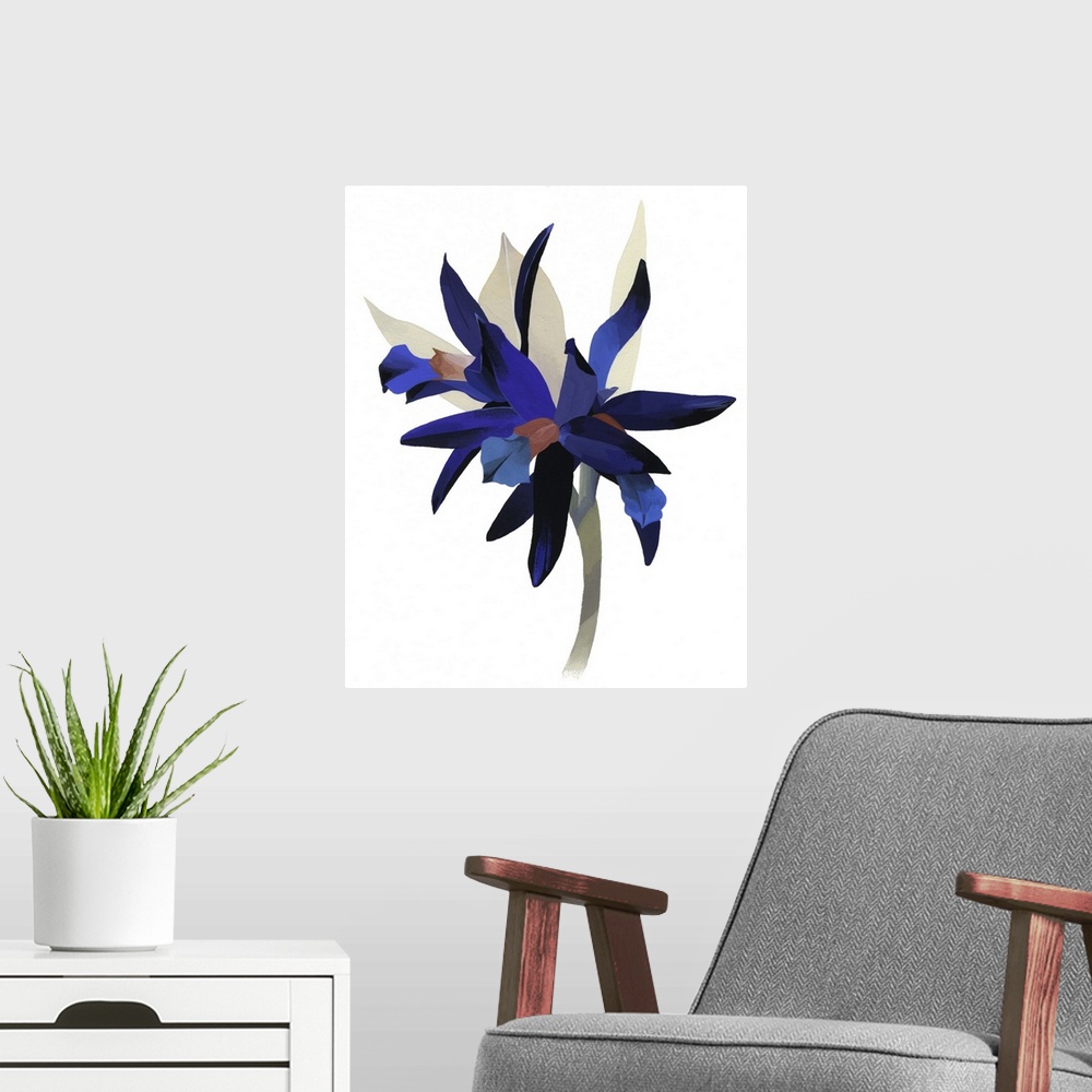 A modern room featuring An Imaginary Flower With A Blue Base, 2003