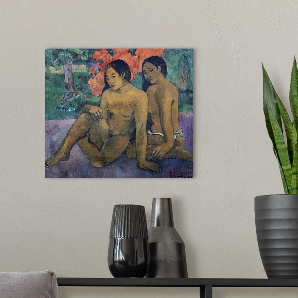 A modern room featuring XIR42678 And the Gold of their Bodies, 1901 (oil on canvas)  by Gauguin, Paul (1848-1903); 67x76 ...