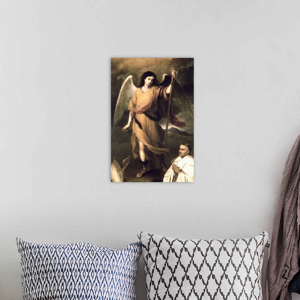 A bohemian room featuring Archangel Raphael with Bishop Domonte (oil on canvas) by Murillo, Bartolome Esteban (1618-82) Pus...