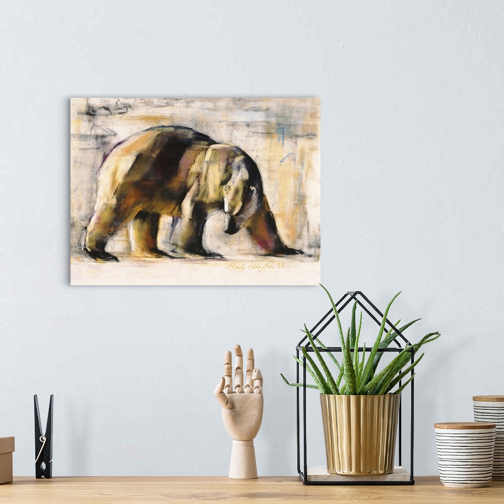 A bohemian room featuring Contemporary wildlife painting of a polar bear.