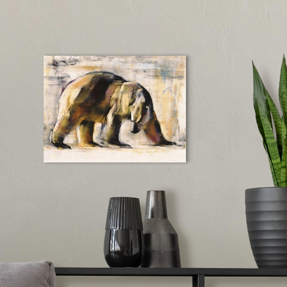 A modern room featuring Contemporary wildlife painting of a polar bear.