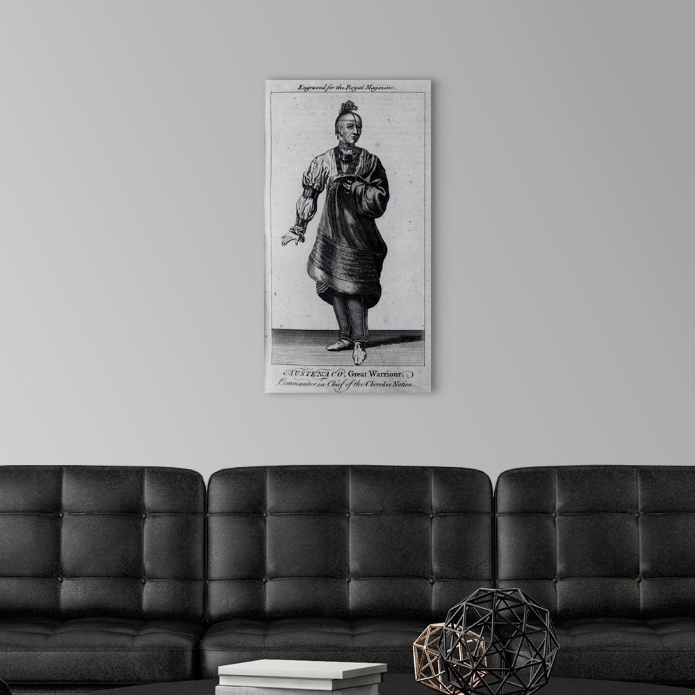 A modern room featuring BAL145756 Austenaco, Great Warrior, Commander in Chief of the Cherokee Nation, illustration from ...
