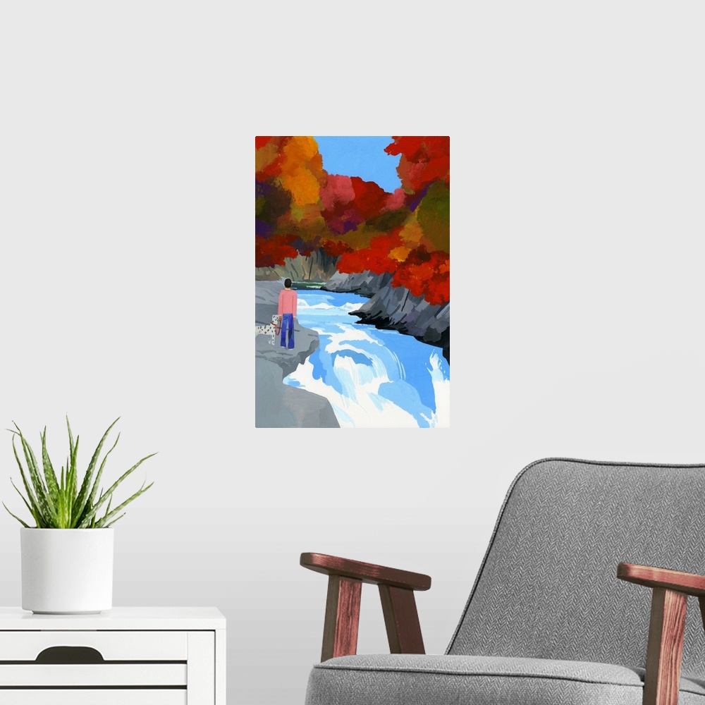 A modern room featuring Autumn Leaves And Rivers