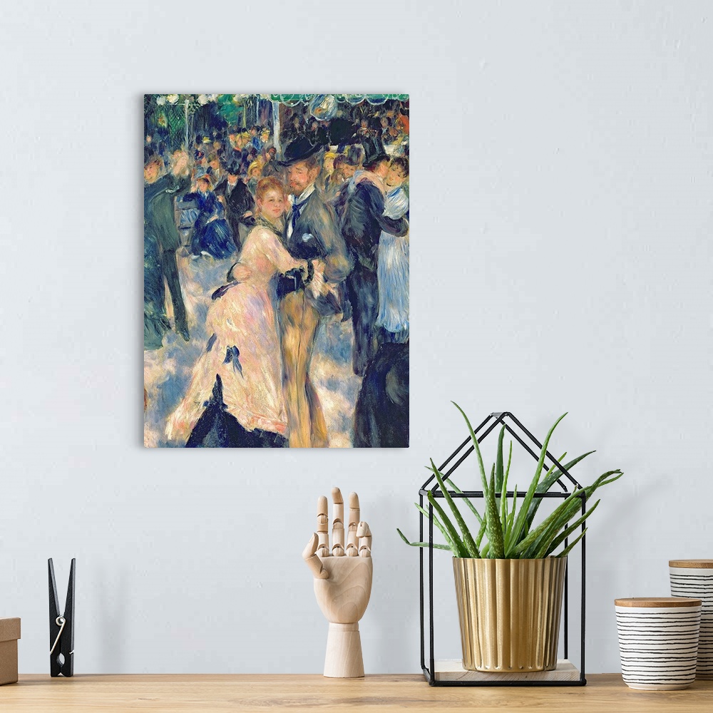A bohemian room featuring A classic piece of artwork with couples dancing as a crowd behind them looks on. The focus is on ...