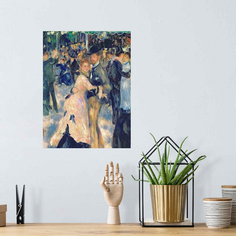 A bohemian room featuring A classic piece of artwork with couples dancing as a crowd behind them looks on. The focus is on ...