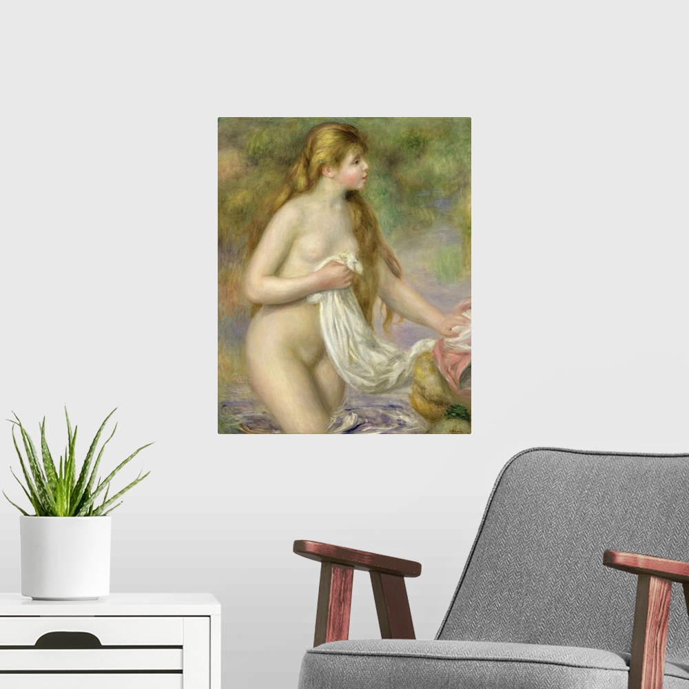 A modern room featuring XIR19112 Bather with long hair, c.1895 (oil on canvas)  by Renoir, Pierre Auguste (1841-1919); 82...