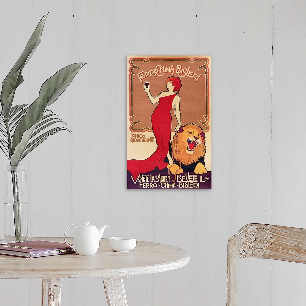 A farmhouse room featuring BAL130574 Poster advertising 'Bislieri Liqueur' 1904 (litho); Private Collection;  out of copyrig...
