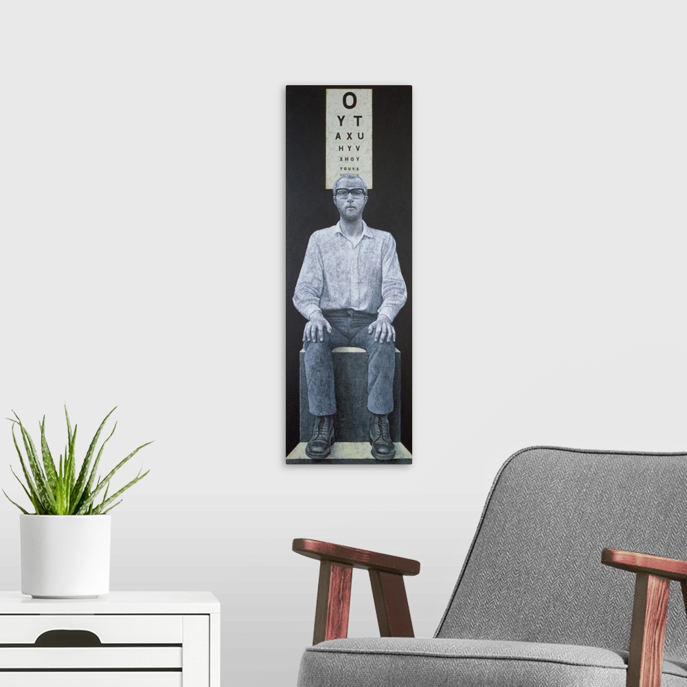 A modern room featuring GDE173363 Blind Spot, 1978 (acrylic on canvas) by Dean, Graham ; 179x60 cm; Private Collection; E...