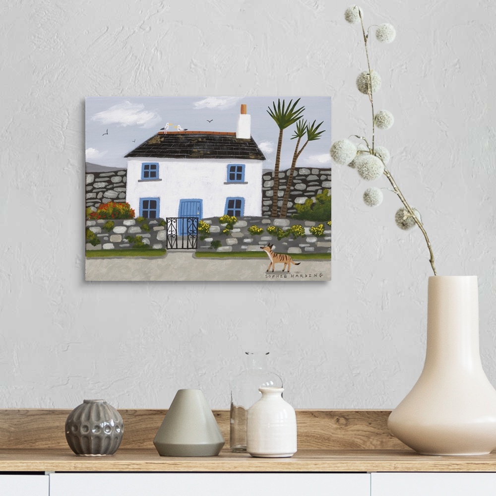 A farmhouse room featuring Blue And White House, Whippet and Gulls