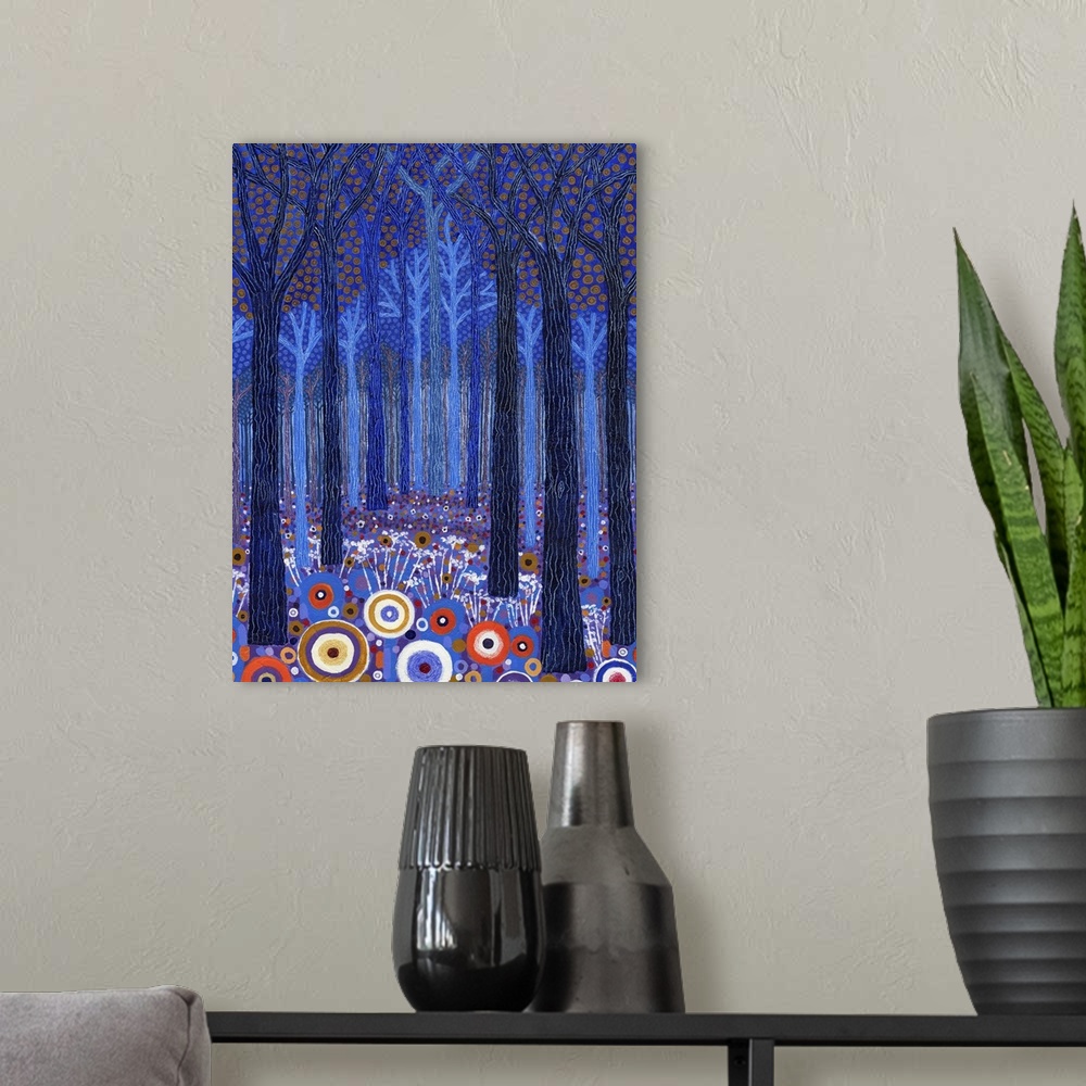A modern room featuring Blue Forest, 2011, (acrylic on canvas)