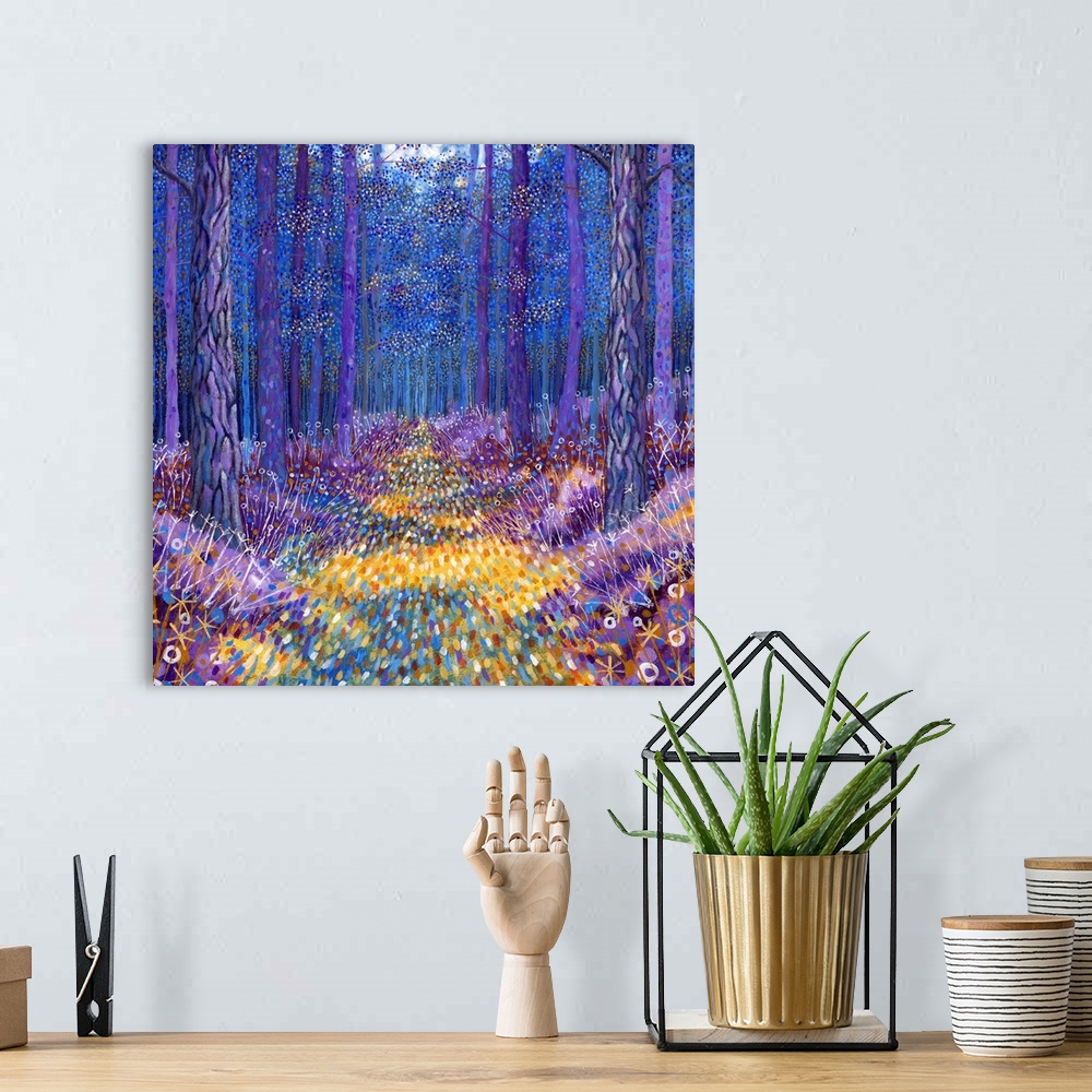 A bohemian room featuring Contemporary painting of a forest scene with everything in colorful and ornate designs.