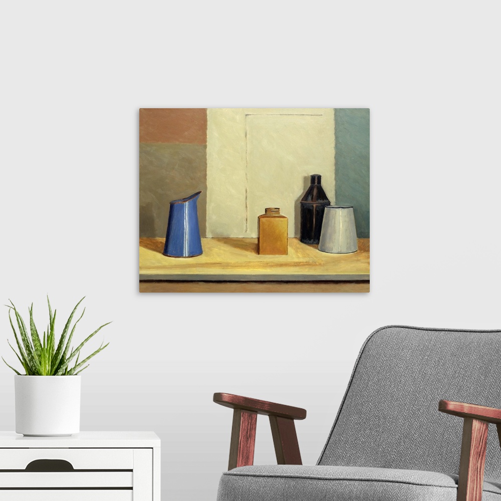 A modern room featuring Blue Jug Alone