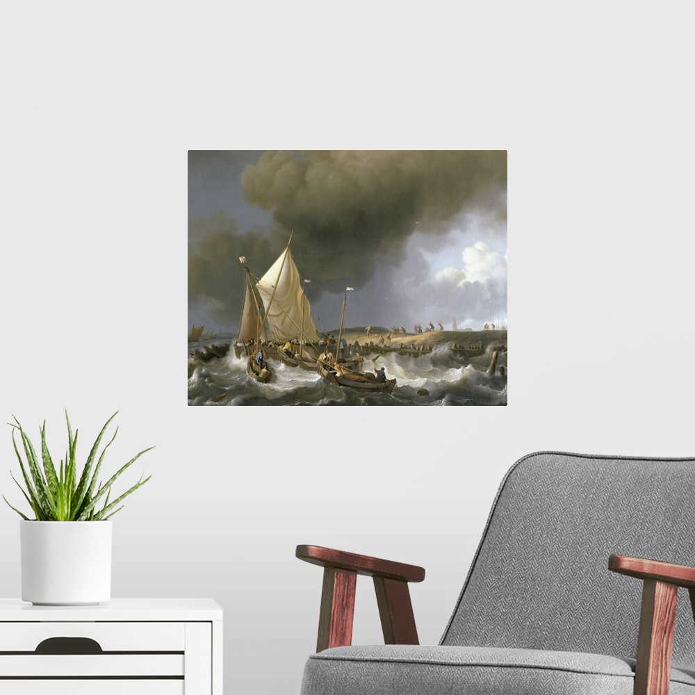 A modern room featuring Boats in a Storm, 1696