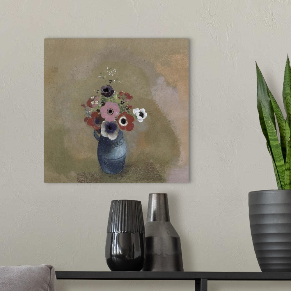 A modern room featuring XIR71347 Bouquet of anemones (pastel)  by Redon, Odilon (1840-1916); pastel on paper; Musee de la...