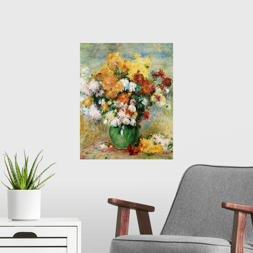 A modern room featuring This classic still life painting from an Impressionist master shows numerous blooms of flowers in...