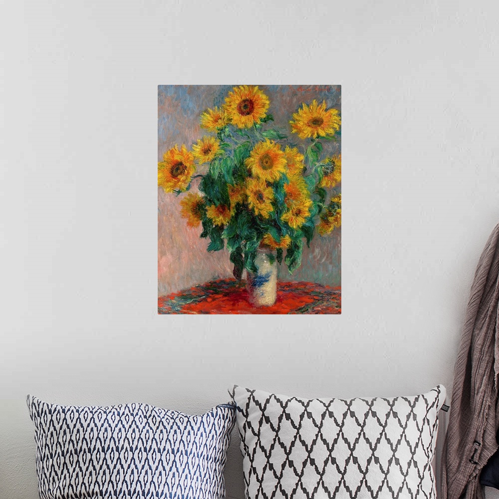 A bohemian room featuring Bouquet of Sunflowers, 1881, oil on canvas.  By Claude Monet (1840-1926).