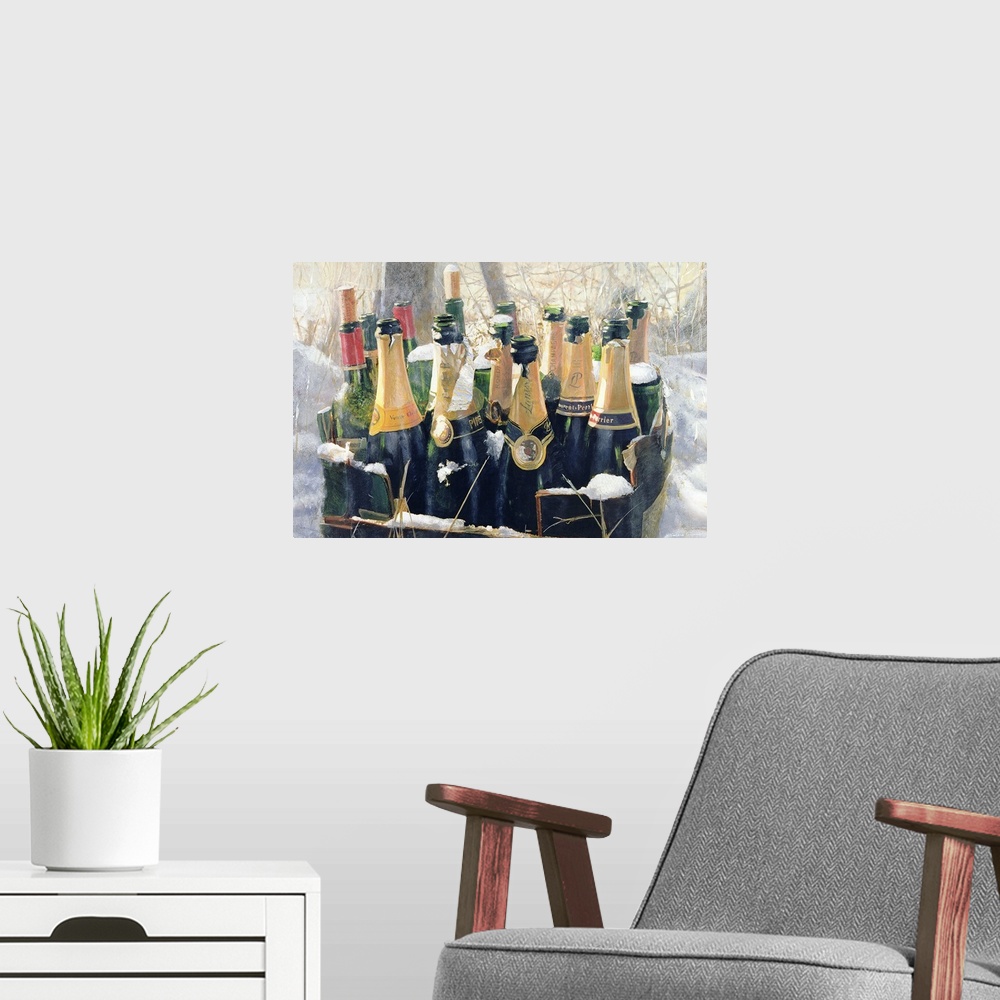 A modern room featuring Find Framed Print,  Poster, Canvas Art, and  Art Print of  champagne, bottles, wine, bottle, crat...