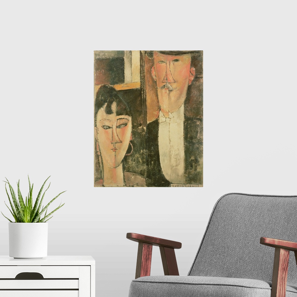 A modern room featuring SSI64349 Bride and Groom (The Couple), 1915-16 by Modigliani, Amedeo (1884-1920); Metropolitan Mu...