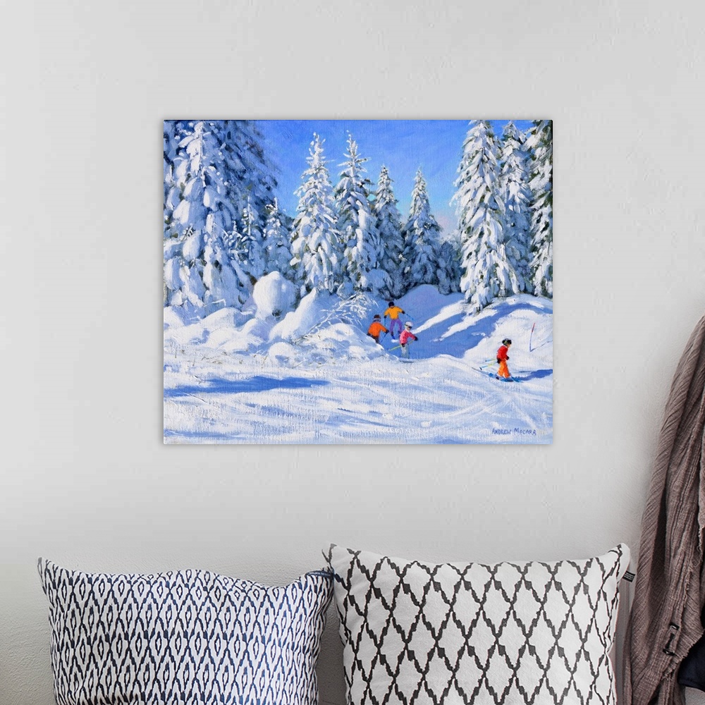 A bohemian room featuring Bright morning and snow covered trees, Morzine (originally oil on canvas) by Macara, Andrew