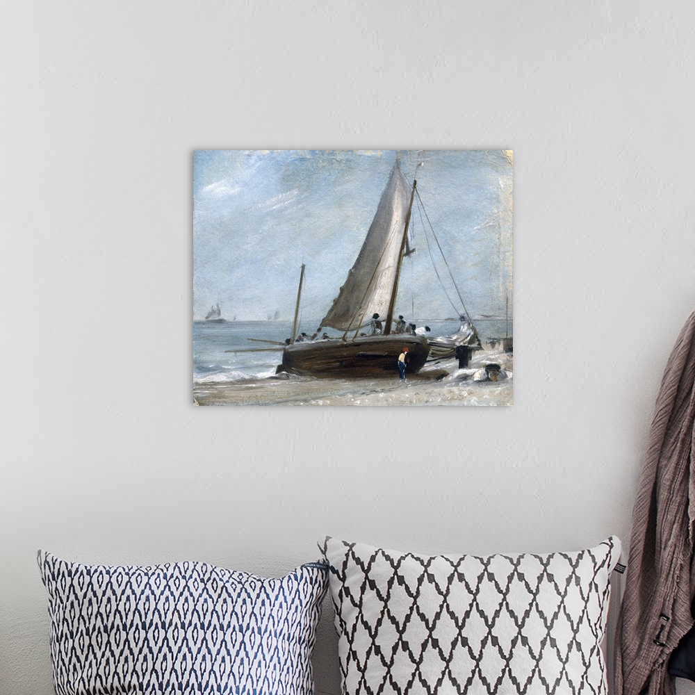 A bohemian room featuring Brighton Beach With Fishing Boats And Crew