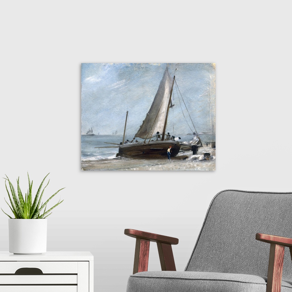 A modern room featuring Brighton Beach With Fishing Boats And Crew