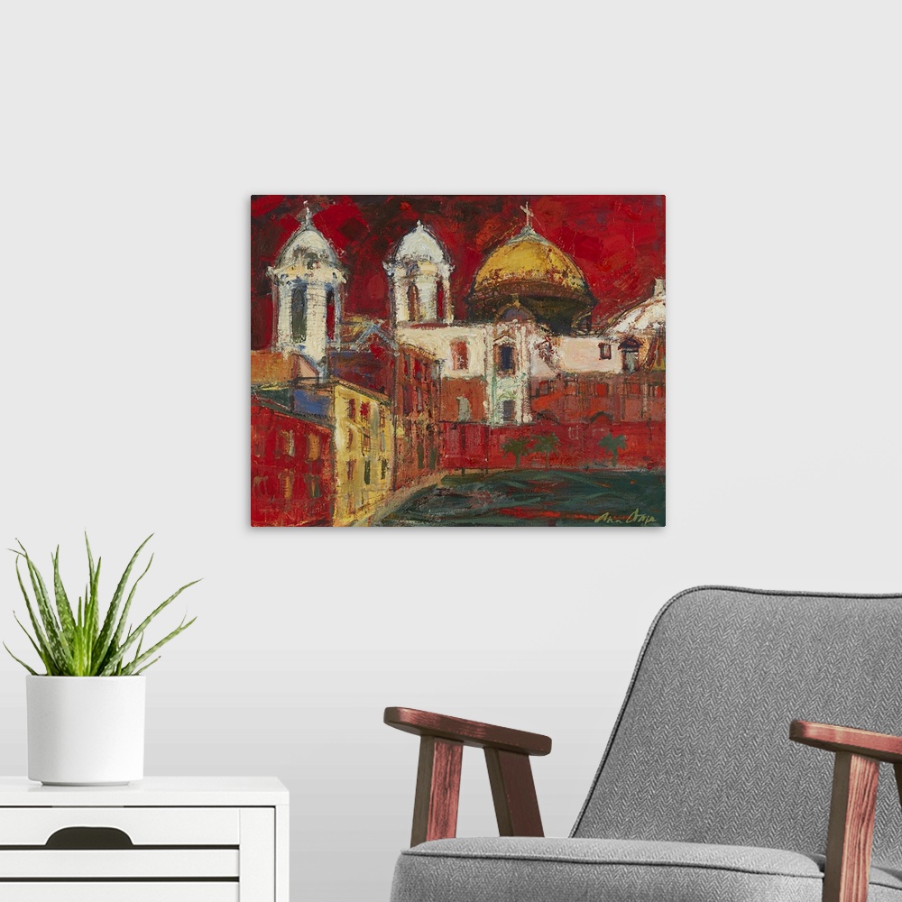 A modern room featuring Cadiz Cathedral And Buildings, Red Sky
