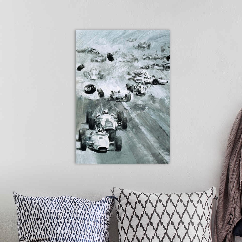 A bohemian room featuring Cars crashing at the Indianapolis 500