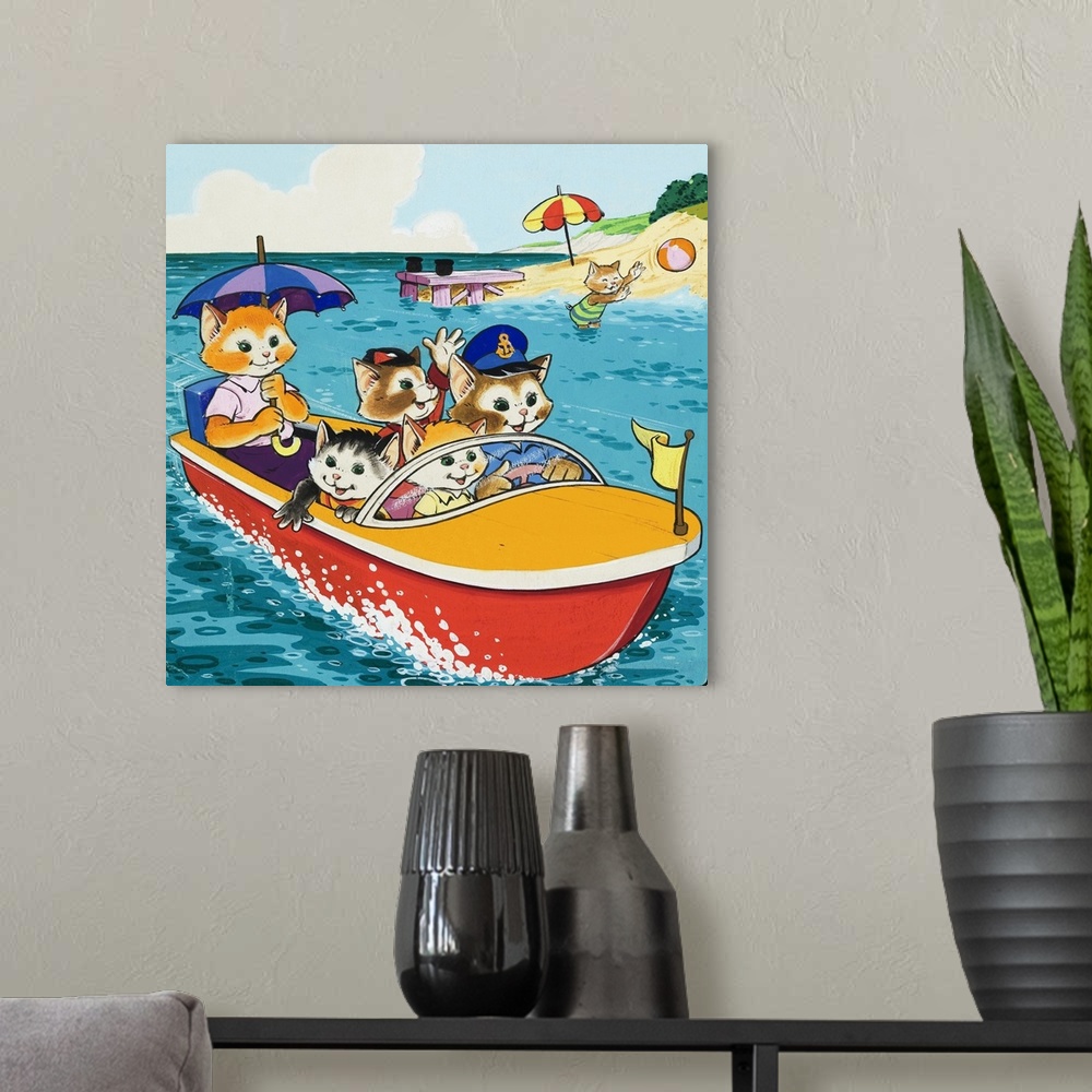 A modern room featuring Cat Family In Motorboat
