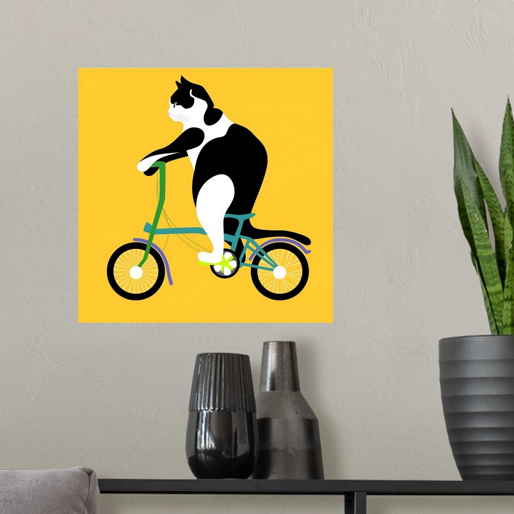 A modern room featuring Cat On A Brompton Bike