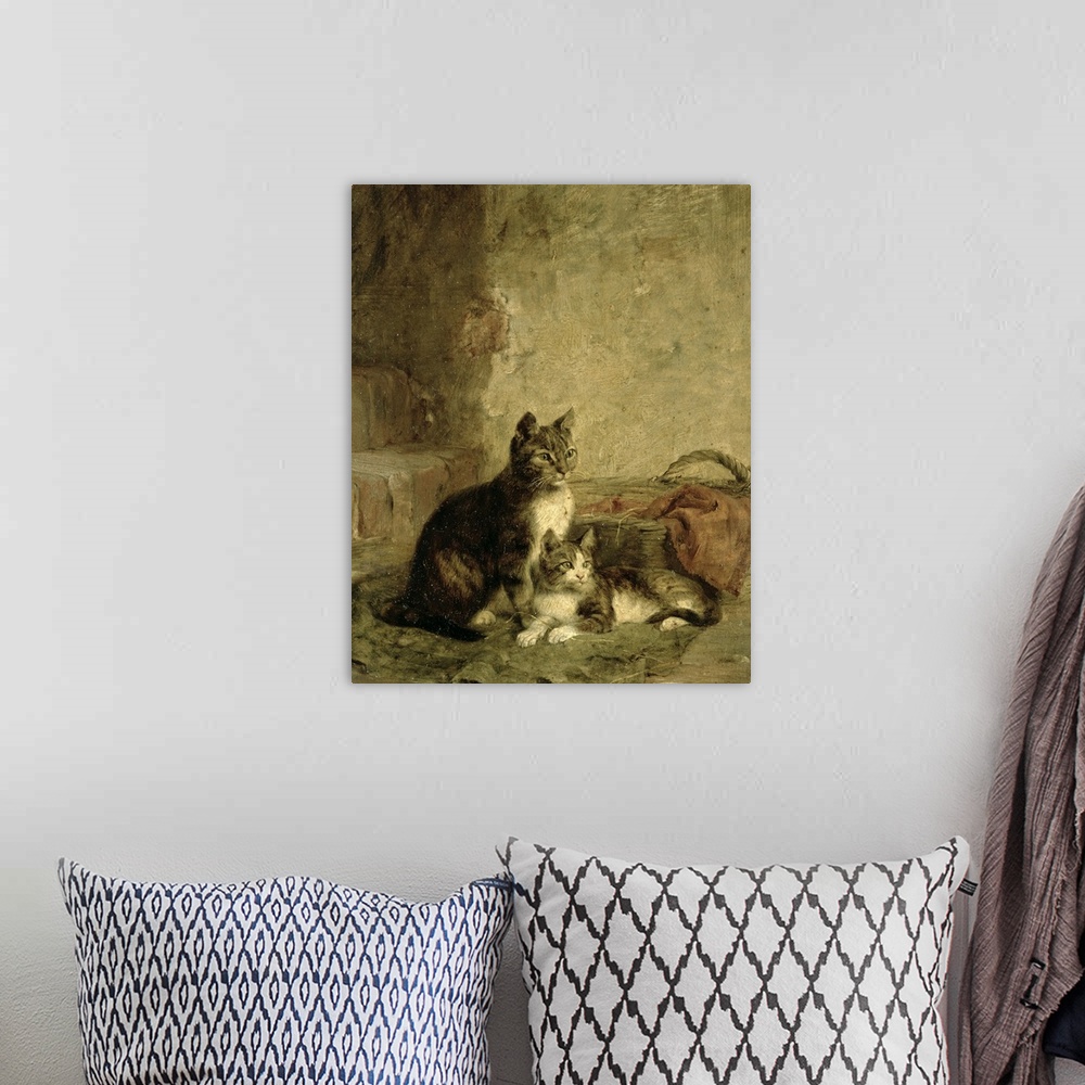 A bohemian room featuring BAL13847 Cats, 1883 (oil on canvas)  by Adam, Julius (1852-1913); Private Collection; German, out...
