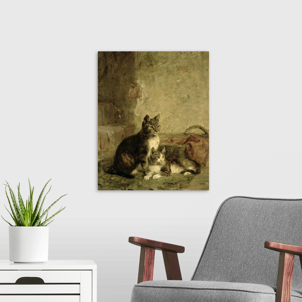 A modern room featuring BAL13847 Cats, 1883 (oil on canvas)  by Adam, Julius (1852-1913); Private Collection; German, out...