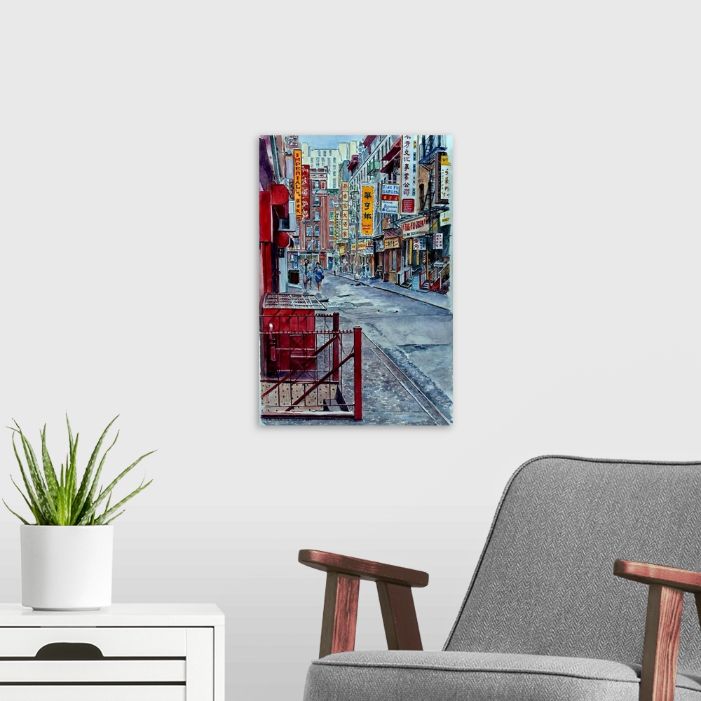 A modern room featuring Chinatown, NYC, 2018 (originally watercolor) by Butera, Anthony