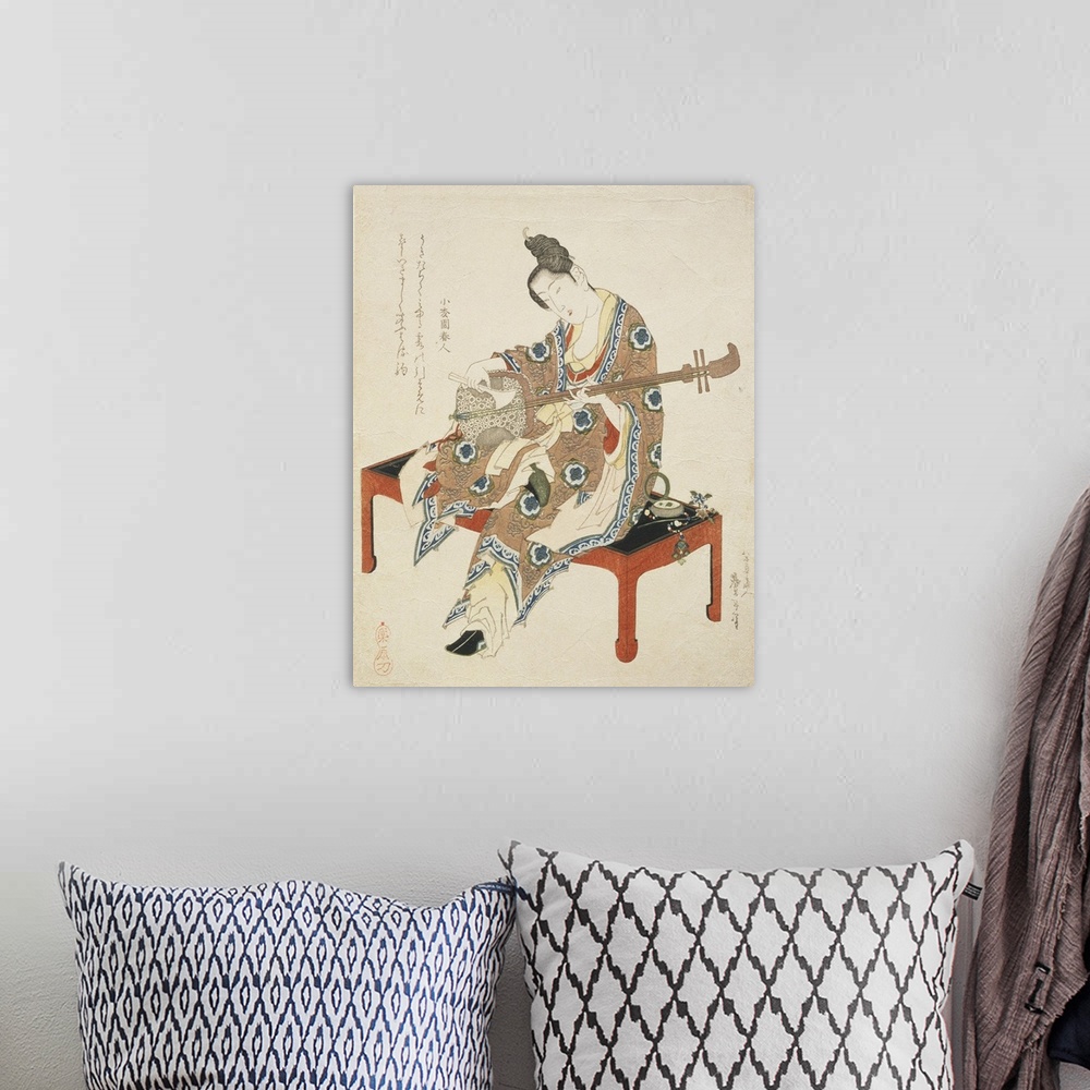 A bohemian room featuring Chinese Beauty Playing the Shamisen, c.1833-34