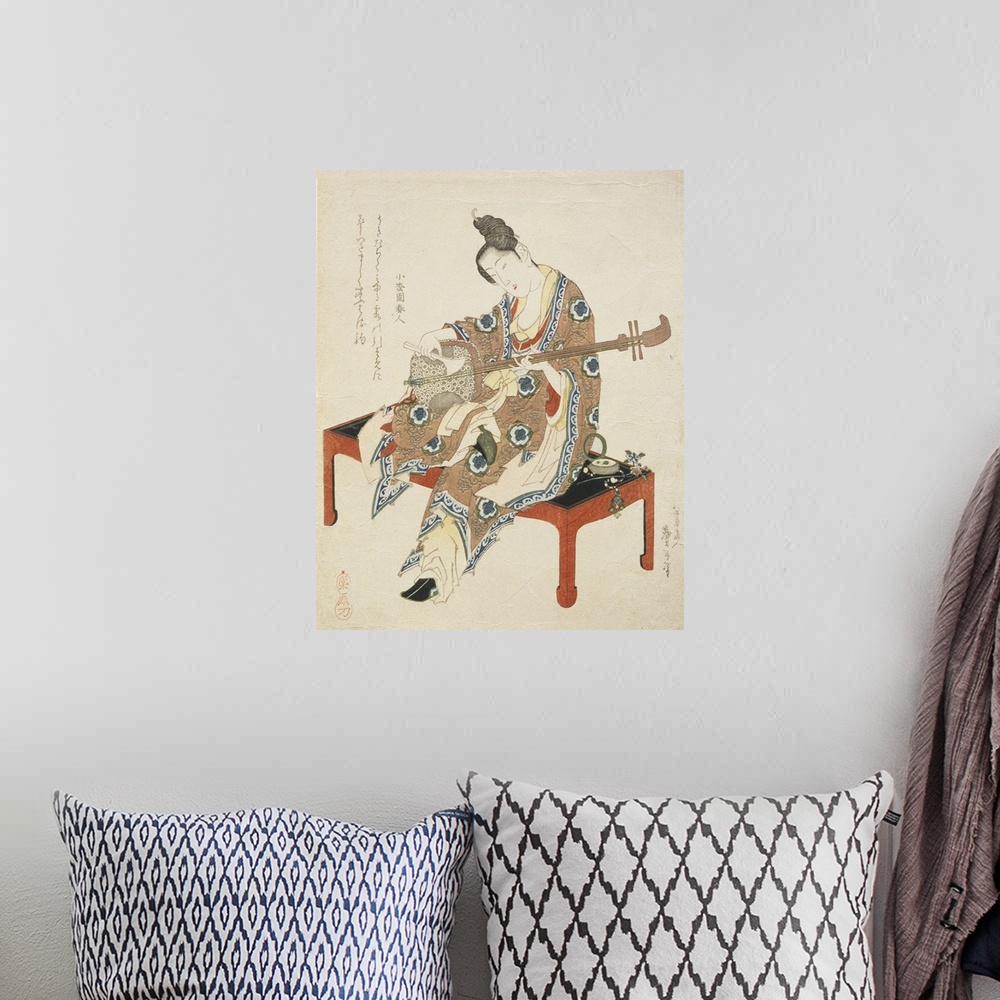 A bohemian room featuring Chinese Beauty Playing the Shamisen, c.1833-34