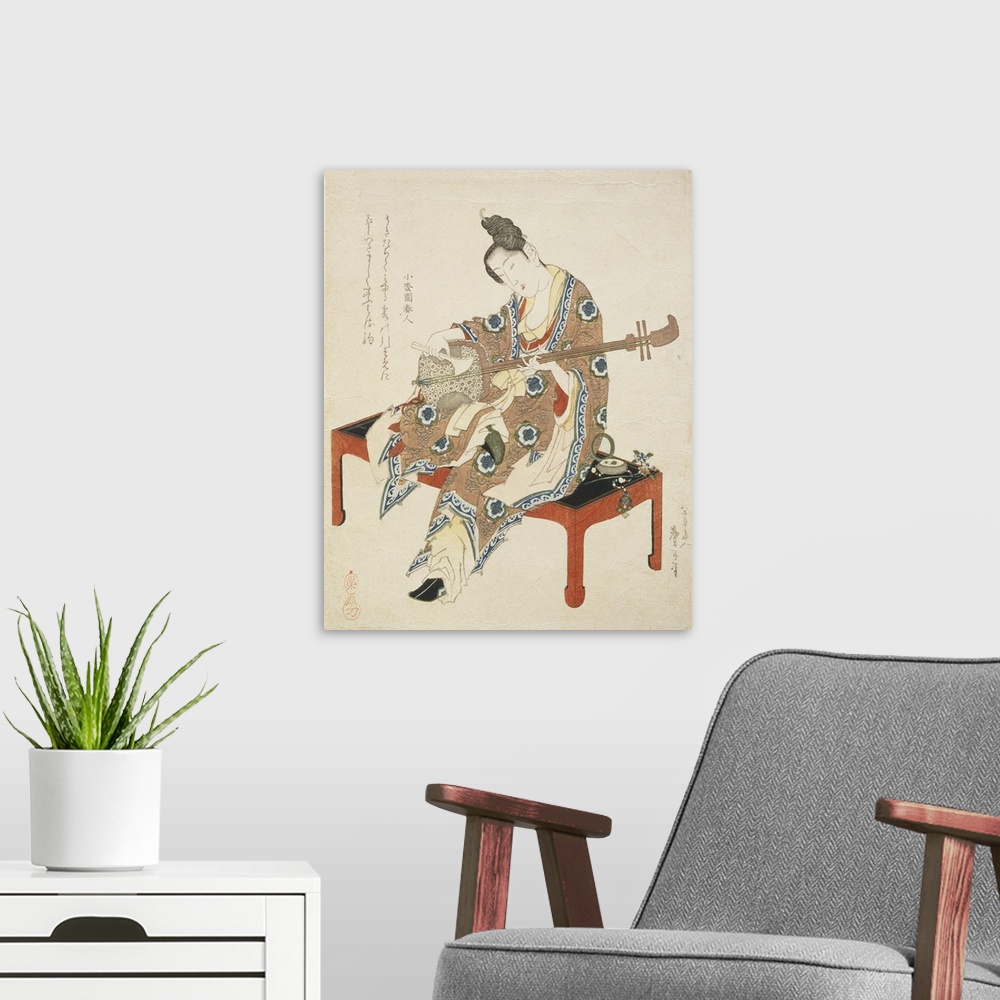 A modern room featuring Chinese Beauty Playing the Shamisen, c.1833-34
