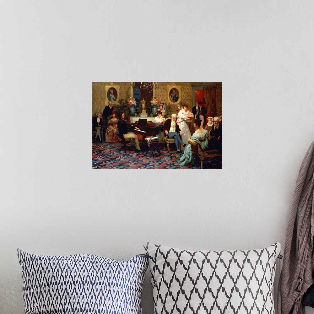 A bohemian room featuring XKL96671 Chopin Playing the Piano in Prince Radziwill's Salon, 1887 (originally oil on canvas)  b...
