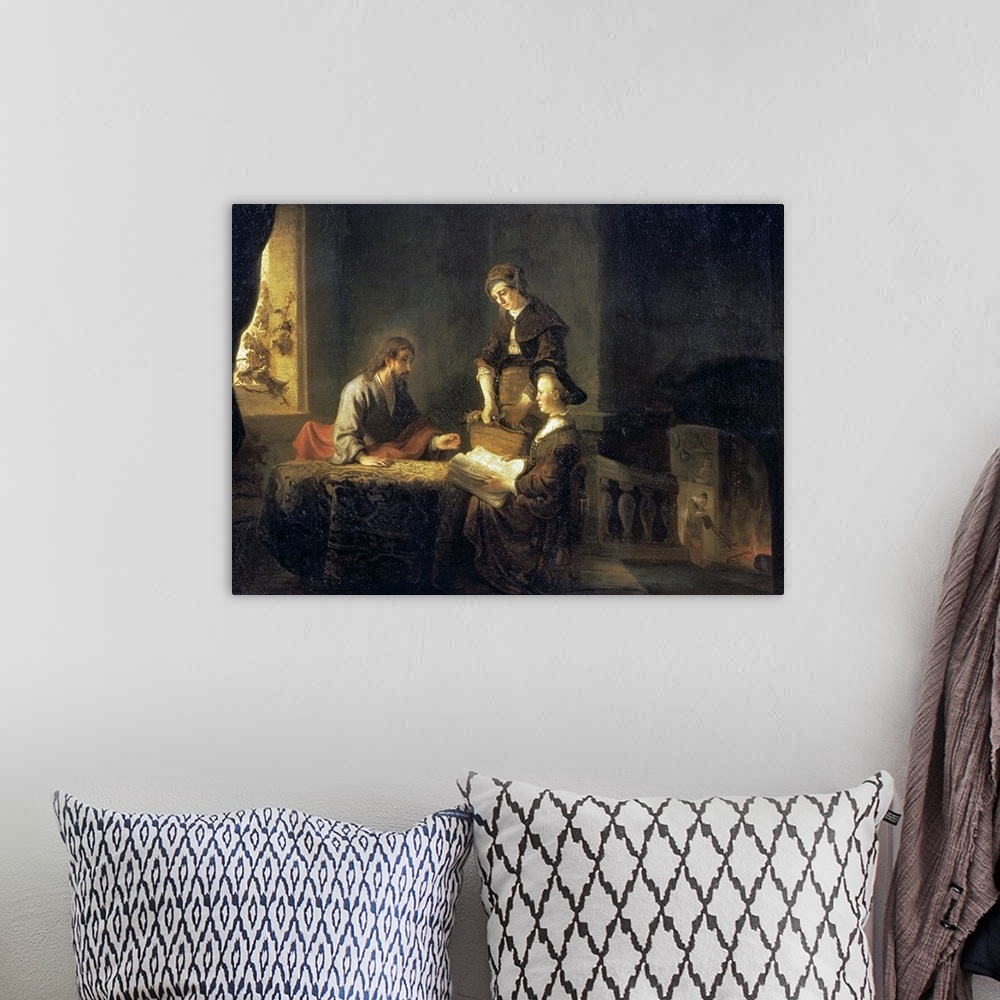 A bohemian room featuring BAL128279 Christ in the House of Martha and Mary (oil on canvas)  by Rembrandt Harmensz. van Rijn...