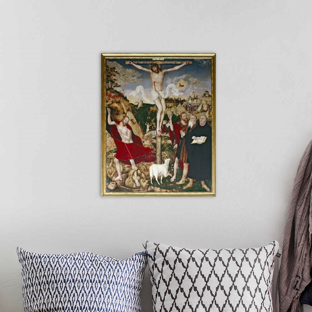 A bohemian room featuring XPH308464 Christ on the Cross, 1552-55 (oil on panel)  by Cranach, Lucas, the Elder (1472-1553); ...