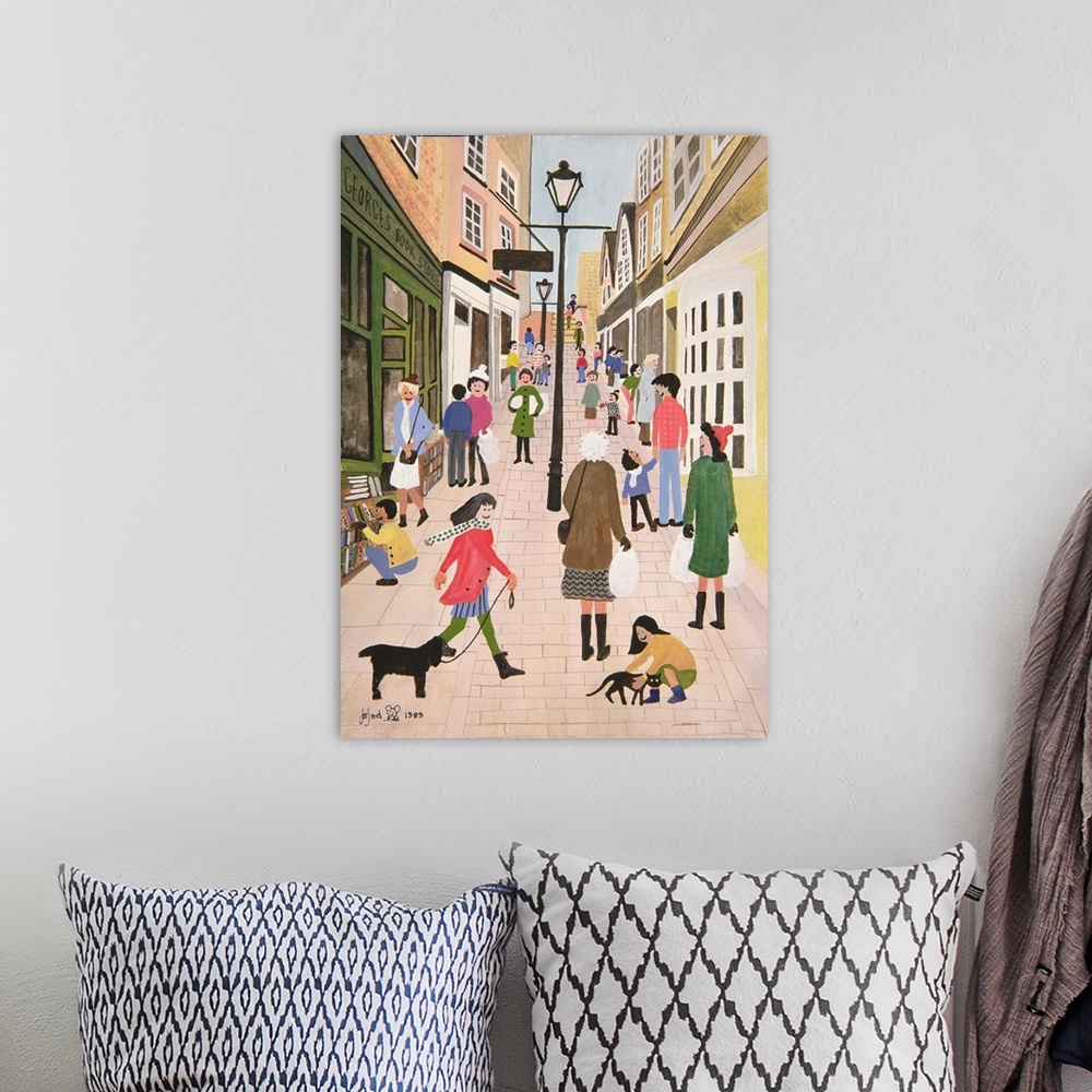 A bohemian room featuring Contemporary painting of people in the streets of Bristol.