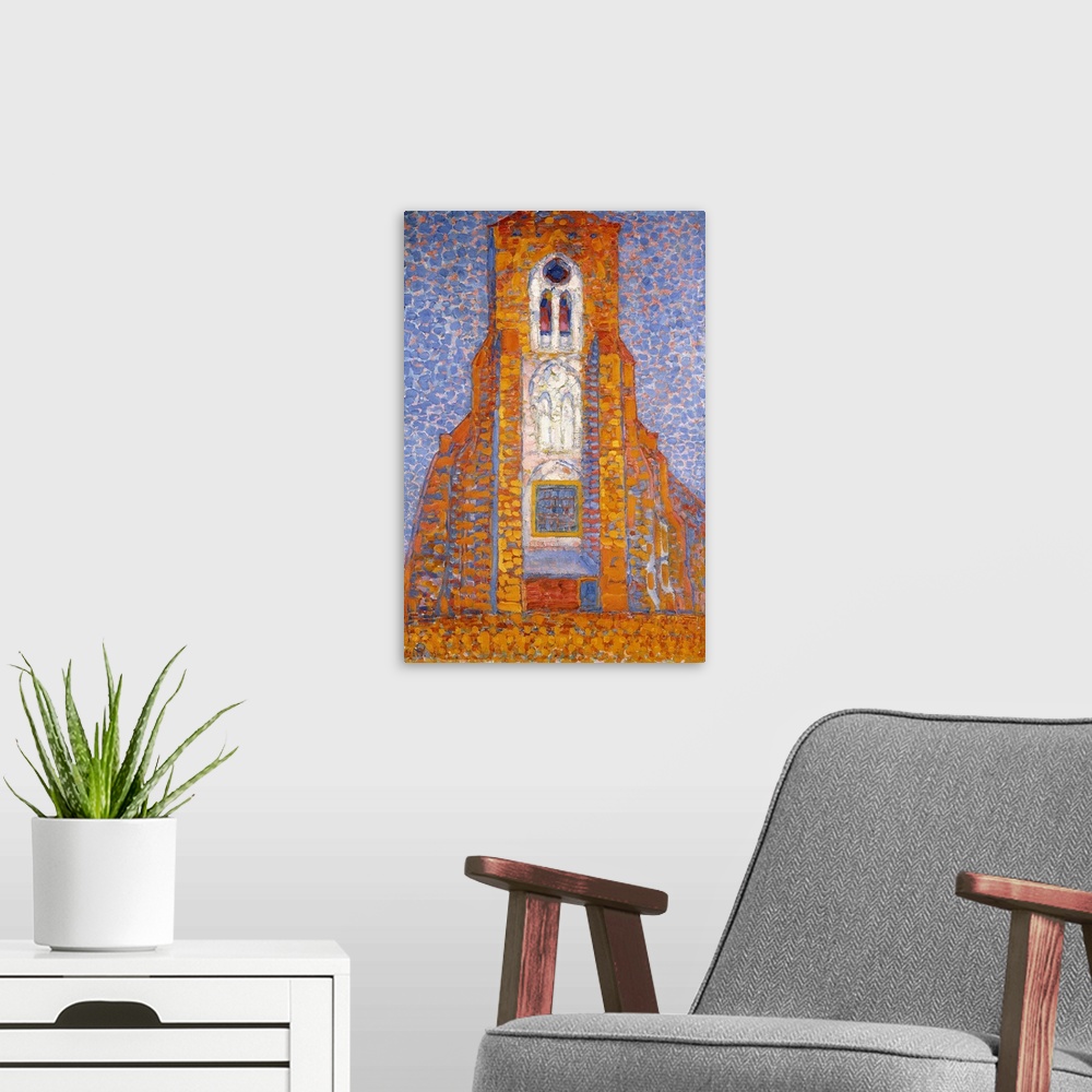A modern room featuring Church of Eglise de Zoutelande, 1910 (originally oil on canvas) by Mondrian, Piet (1872-1944)