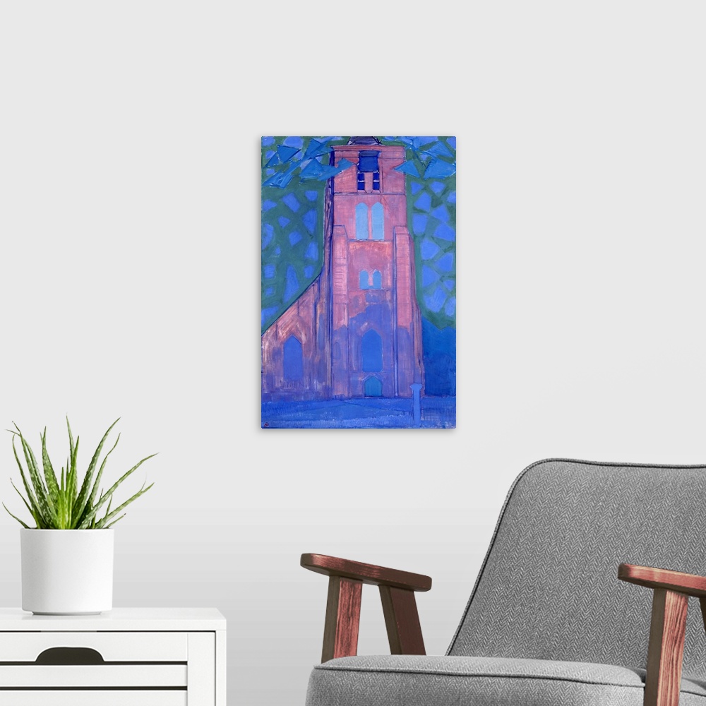 A modern room featuring Church tower at Domburg, 1911 (originally oil on canvas) by Mondrian, Piet (1872-1944)