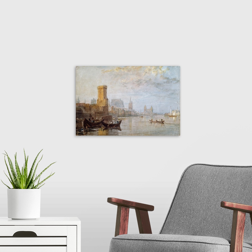 A modern room featuring AGN355041 Credit: Cologne on the Rhine (w/c on paper) by Joseph Mallord William Turner (1775-1851...