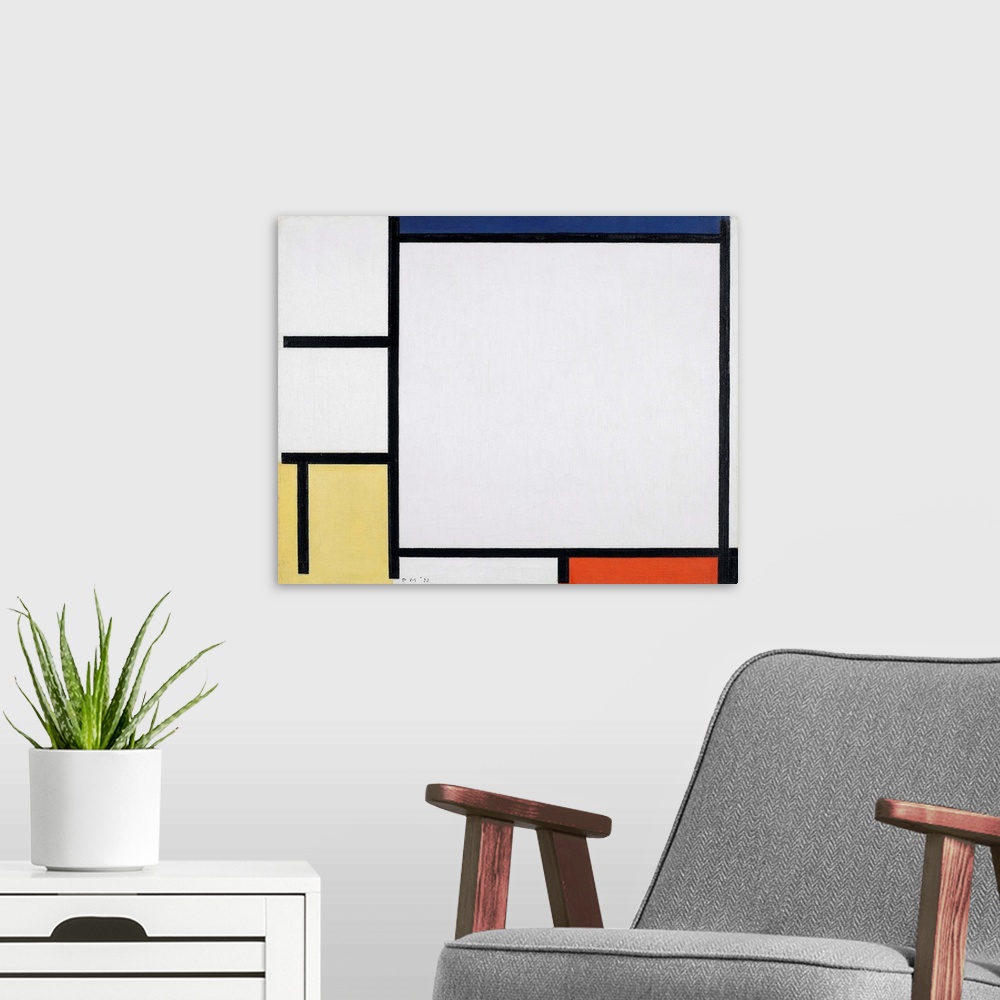 A modern room featuring Composition with Blue, Red, Yellow and Black, 1922 (originally oil on canvas) by Mondrian, Piet (...