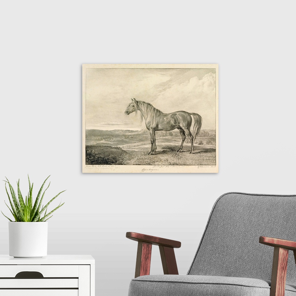 A modern room featuring Copenhagen, from 'Celebrated Horses', a set of fourteen racing prints published
