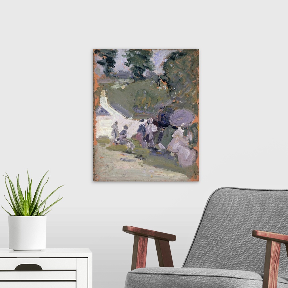 A modern room featuring Originally oil paint on wooden panel