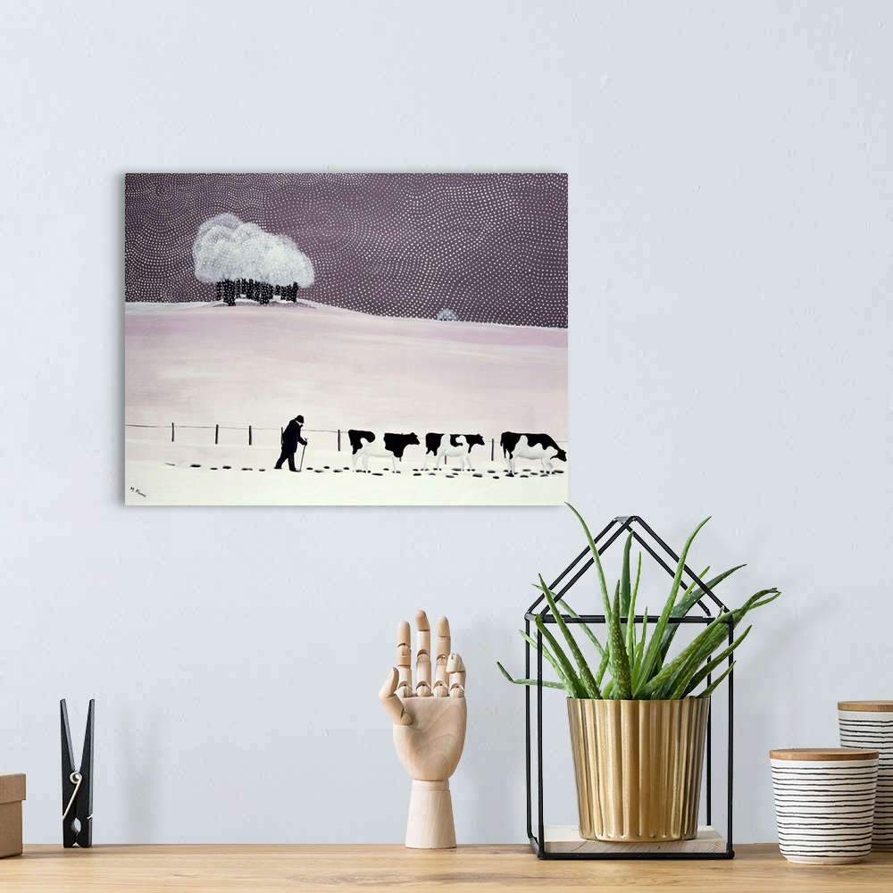 A bohemian room featuring Cows in a snowstorm