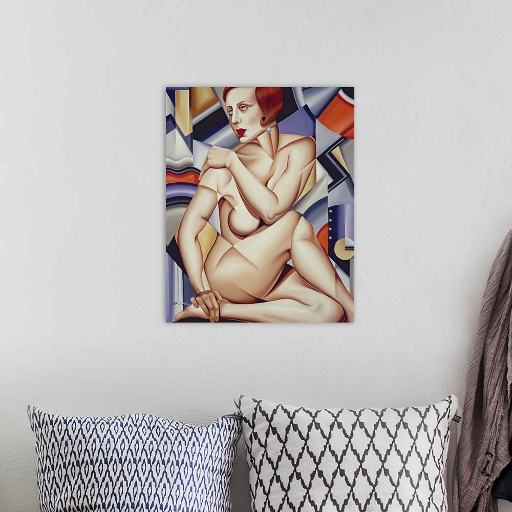 A bohemian room featuring Cubist Nude Orange and Purple