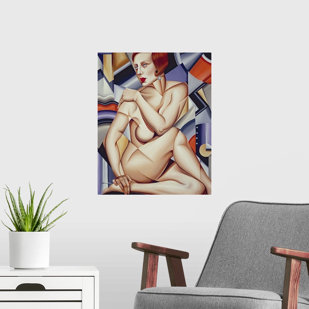 A modern room featuring Cubist Nude Orange and Purple
