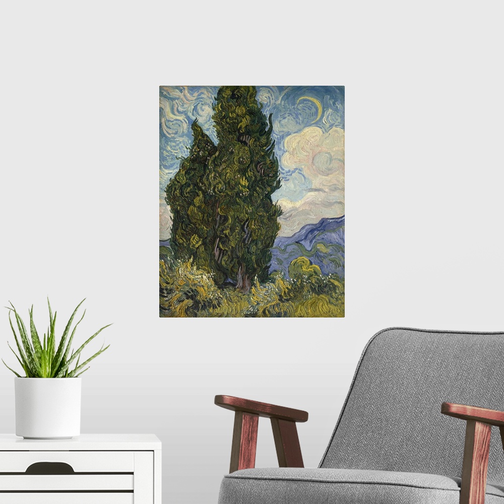 A modern room featuring Cypresses, 1889